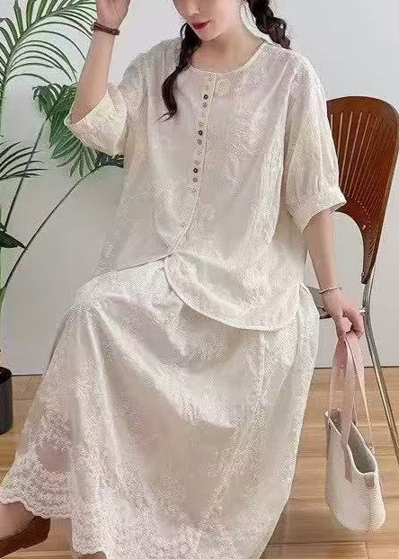 Apricot Jacquard Cotton Shirt Oversized Summer