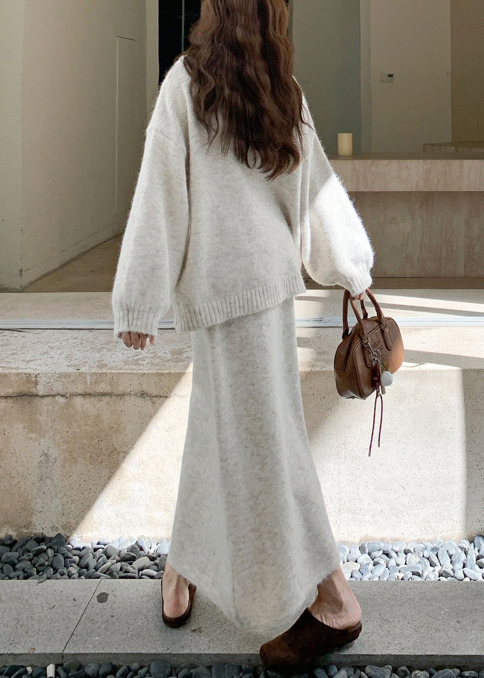 Apricot Lace Up Cozy Knit Winter Two Pieces Set V Neck