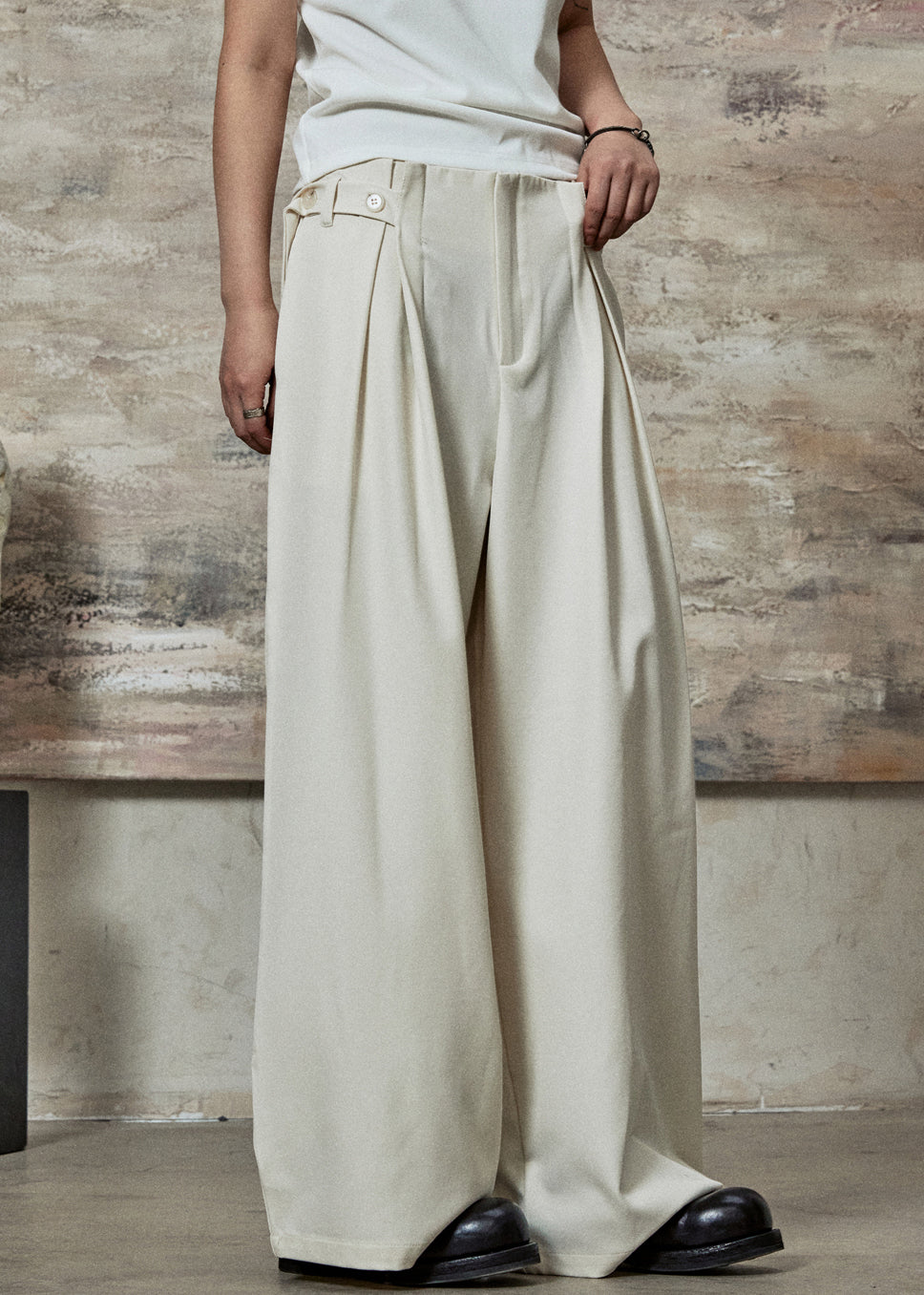 Apricot Original Design Pockets Spandex Wide Leg Pants High Waist