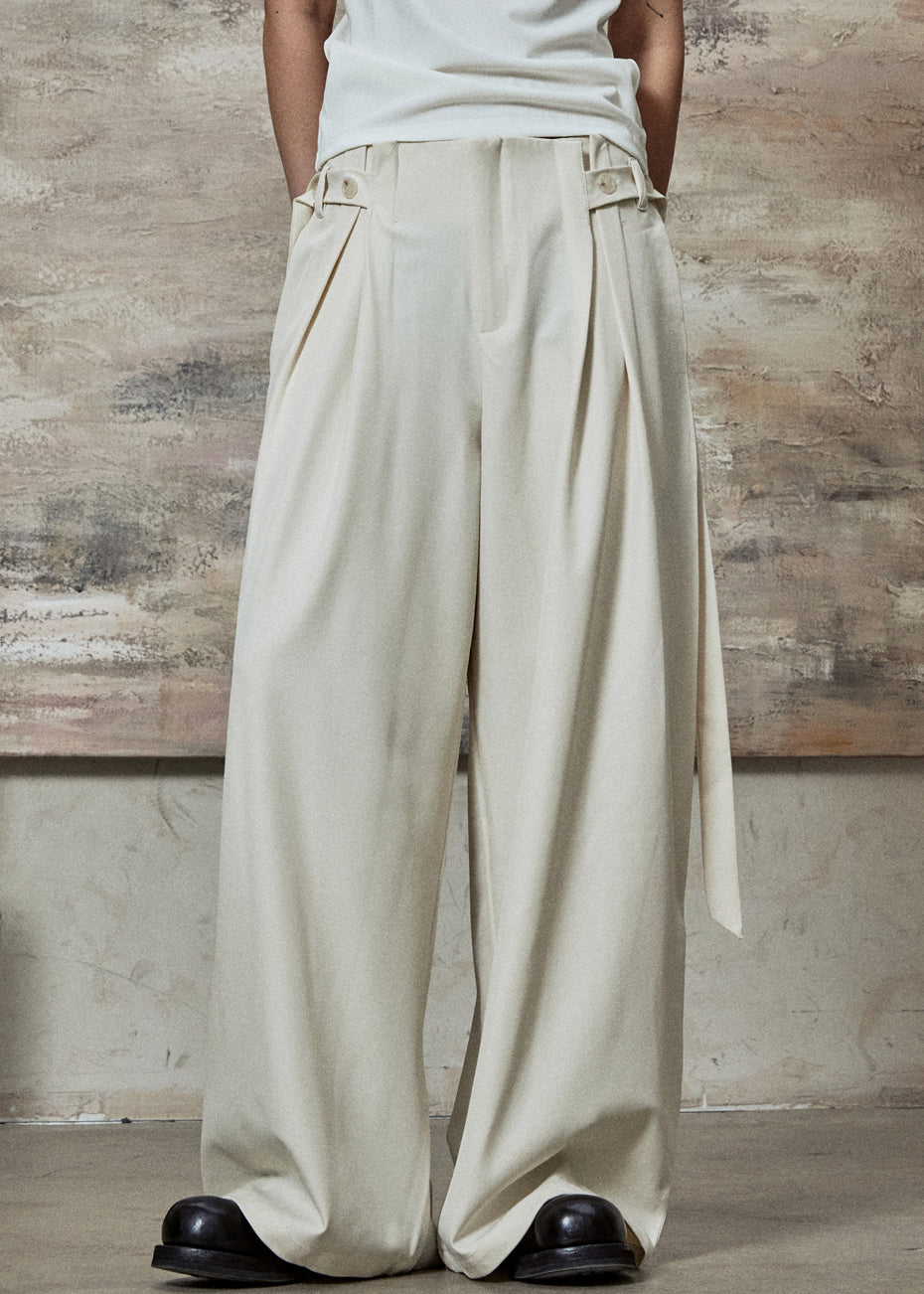 Apricot Original Design Pockets Spandex Wide Leg Pants High Waist