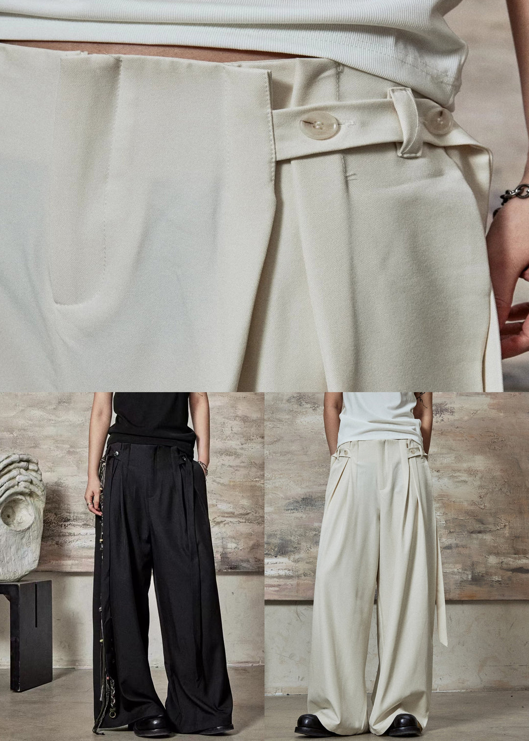 Apricot Original Design Pockets Spandex Wide Leg Pants High Waist