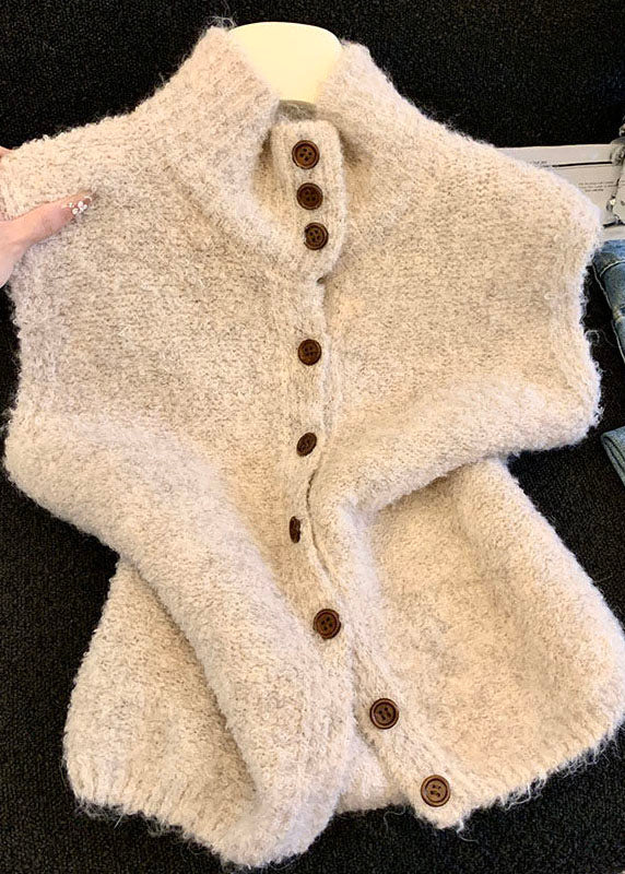 Apricot Patchwork Button Solid Cotton Knit Trench Winter