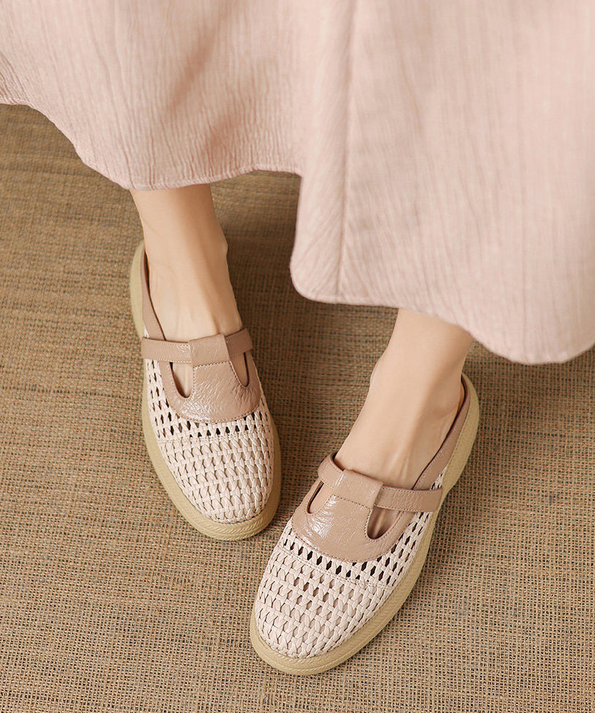 Apricot Platform Sheepskin Elegant Splicing Slide Sandals