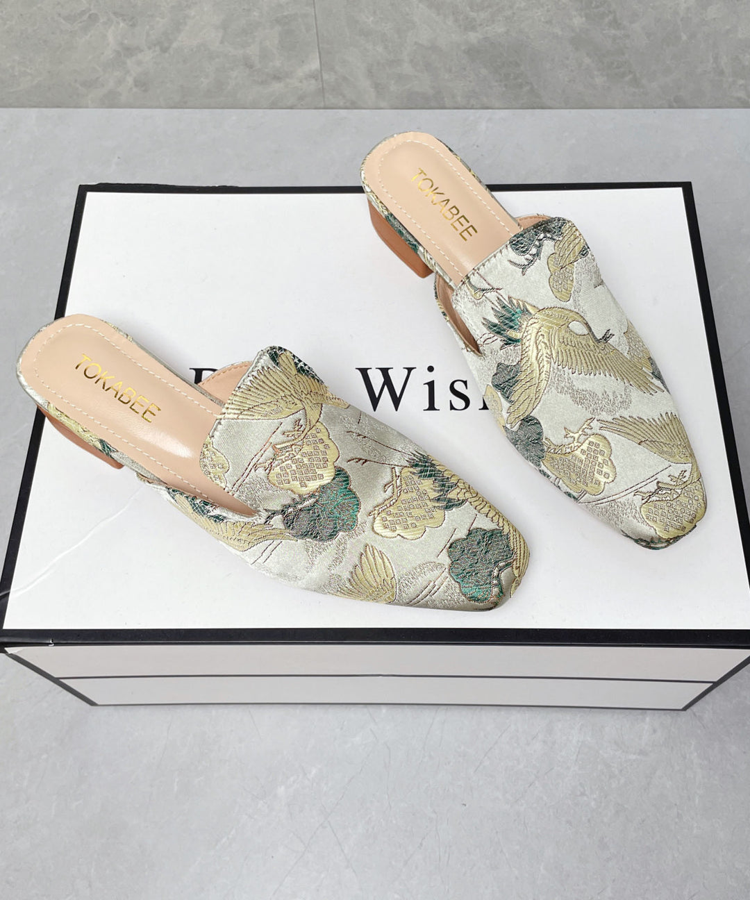 Apricot Satin Embroidered Chinese Style Splicing Slide Sandals