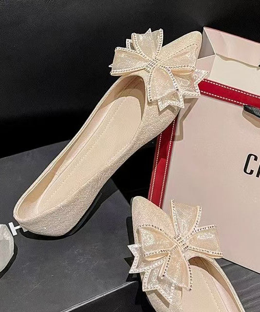Apricot Suede Women Splicing Bow Flat Feet Shoes