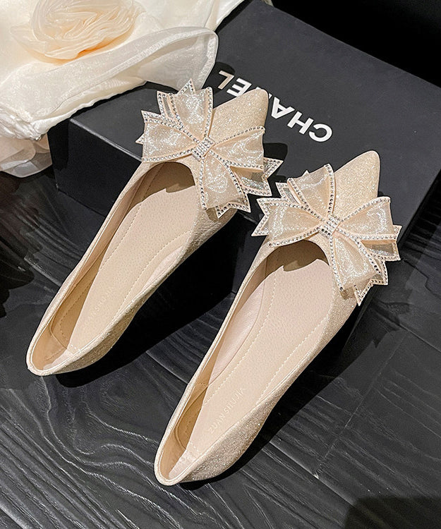 Apricot Suede Women Splicing Bow Flat Feet Shoes