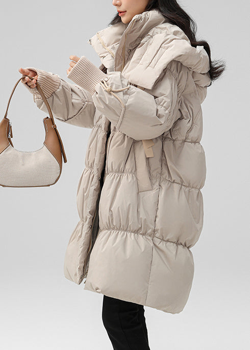 Apricot Thick Duck Down Down Coat Hooded Oversized Winter