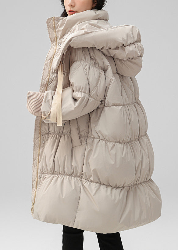 Apricot Thick Duck Down Down Coat Hooded Oversized Winter