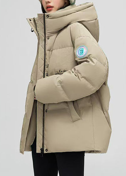 Apricot Thick Duck Down Puffer Coat Oversized Letter Winter