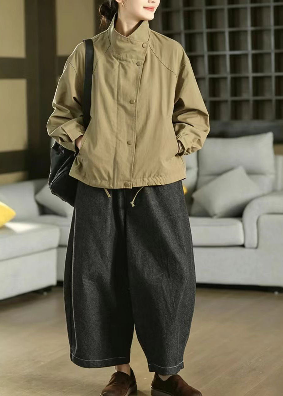 Army Green Cotton Trench Oversized Stand Collar Fall