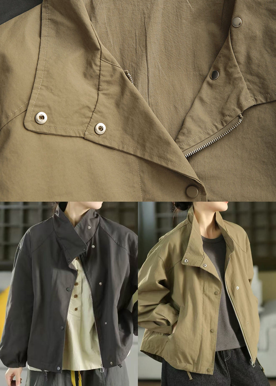 Army Green Cotton Trench Oversized Stand Collar Fall