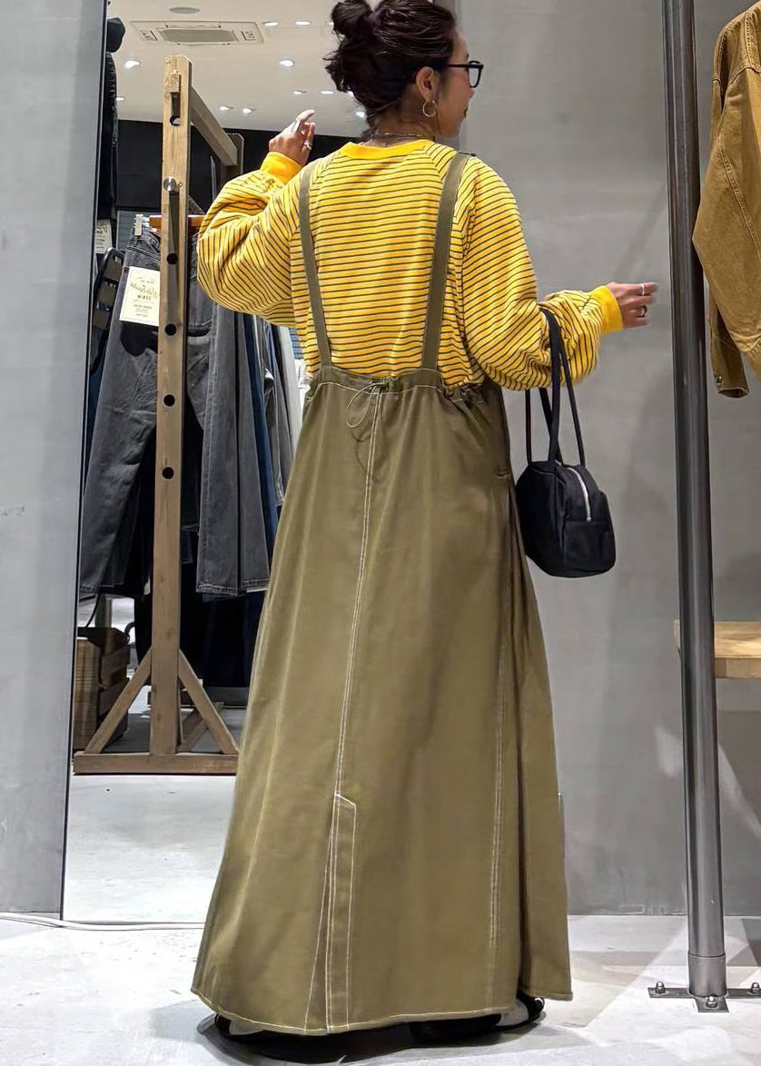 Army Green Denim Cami Dresses Oversized Pockets Summer
