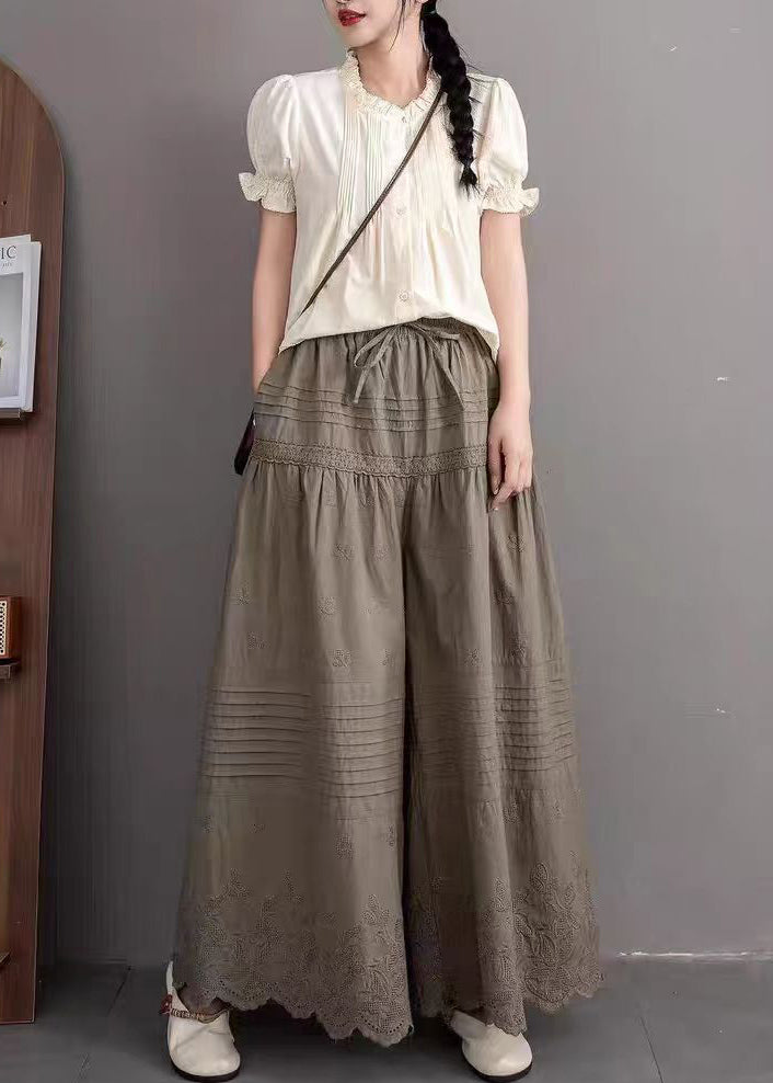 Army Green Oversized Wide Leg Pants Embroidered Summer