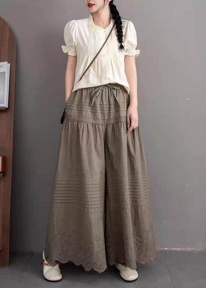 Army Green Oversized Wide Leg Pants Embroidered Summer
