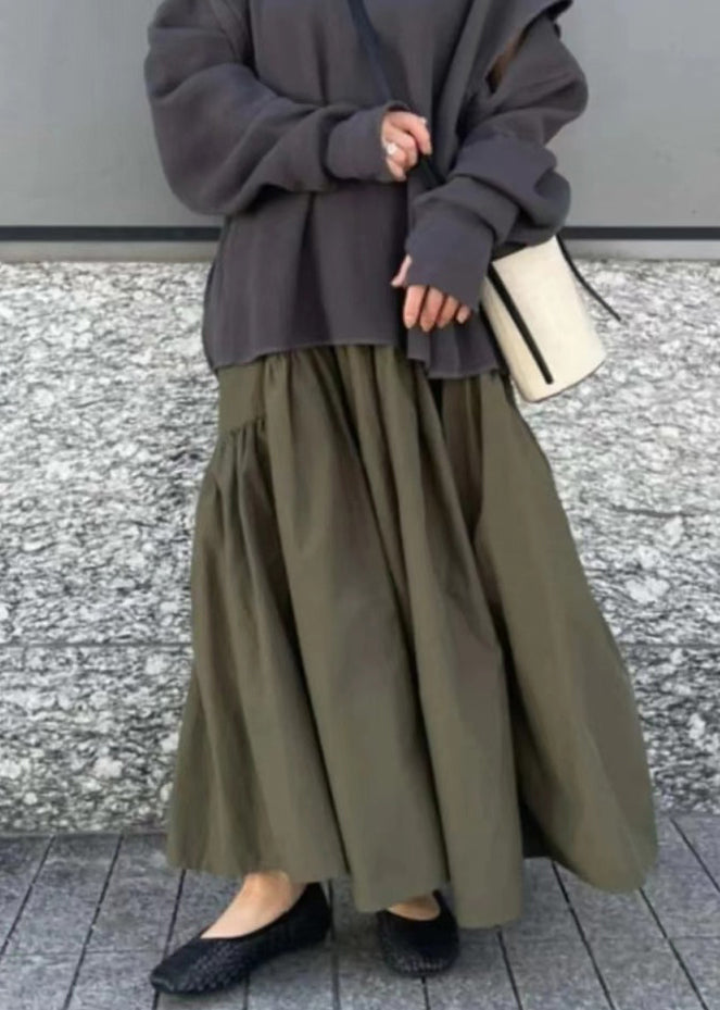 Army Green Patchwork Cotton Skirts Exra Large Hem Fall