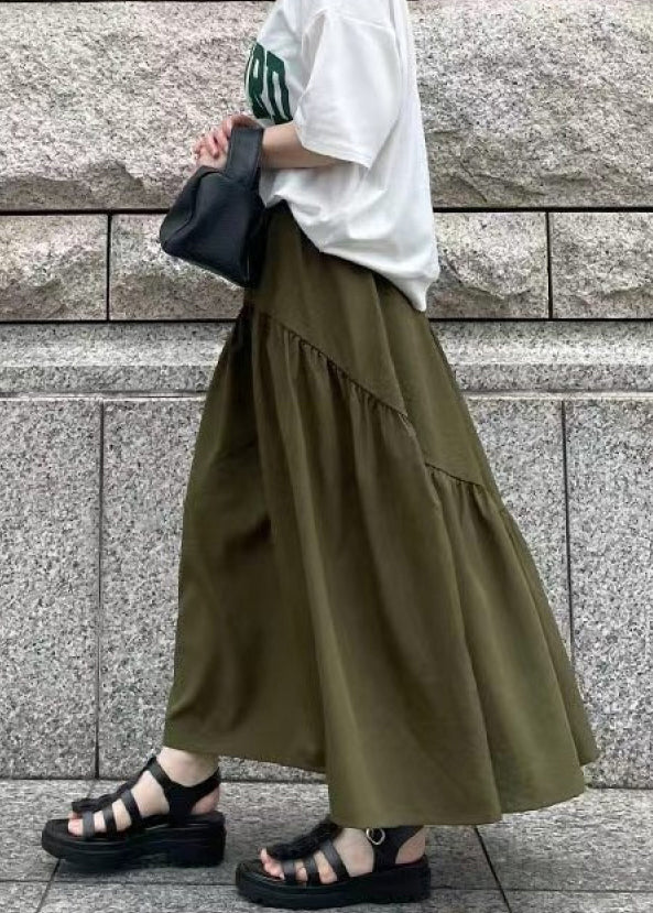 Army Green Patchwork Cotton Skirts Exra Large Hem Fall