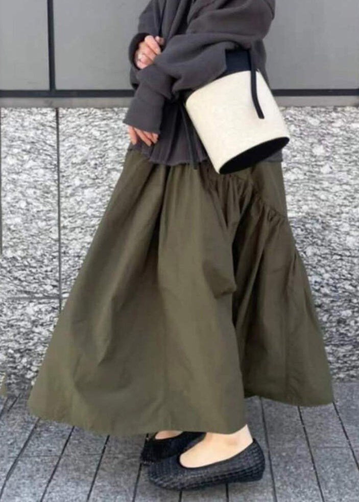 Army Green Patchwork Cotton Skirts Exra Large Hem Fall