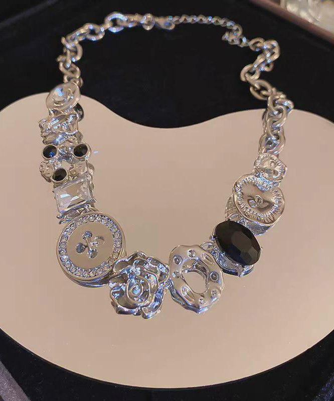 Art Alloy Zircon Button Gratuated Bead Necklace