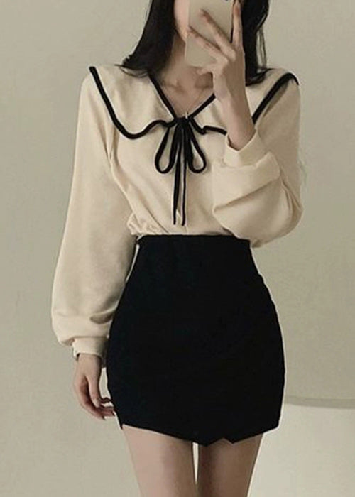 Art Apricot Original Design Lace Up Cotton Blouse Fall