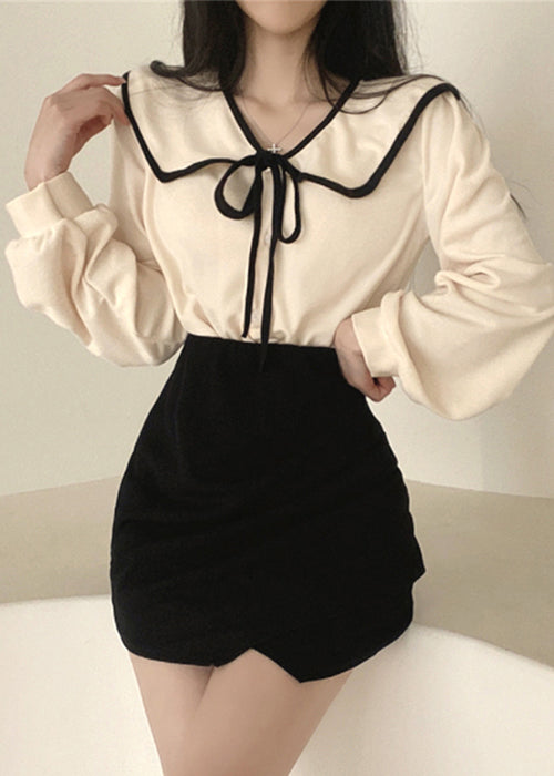 Art Apricot Original Design Lace Up Cotton Blouse Fall