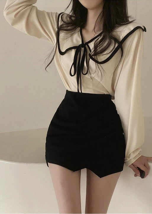 Art Apricot Original Design Lace Up Cotton Blouse Fall