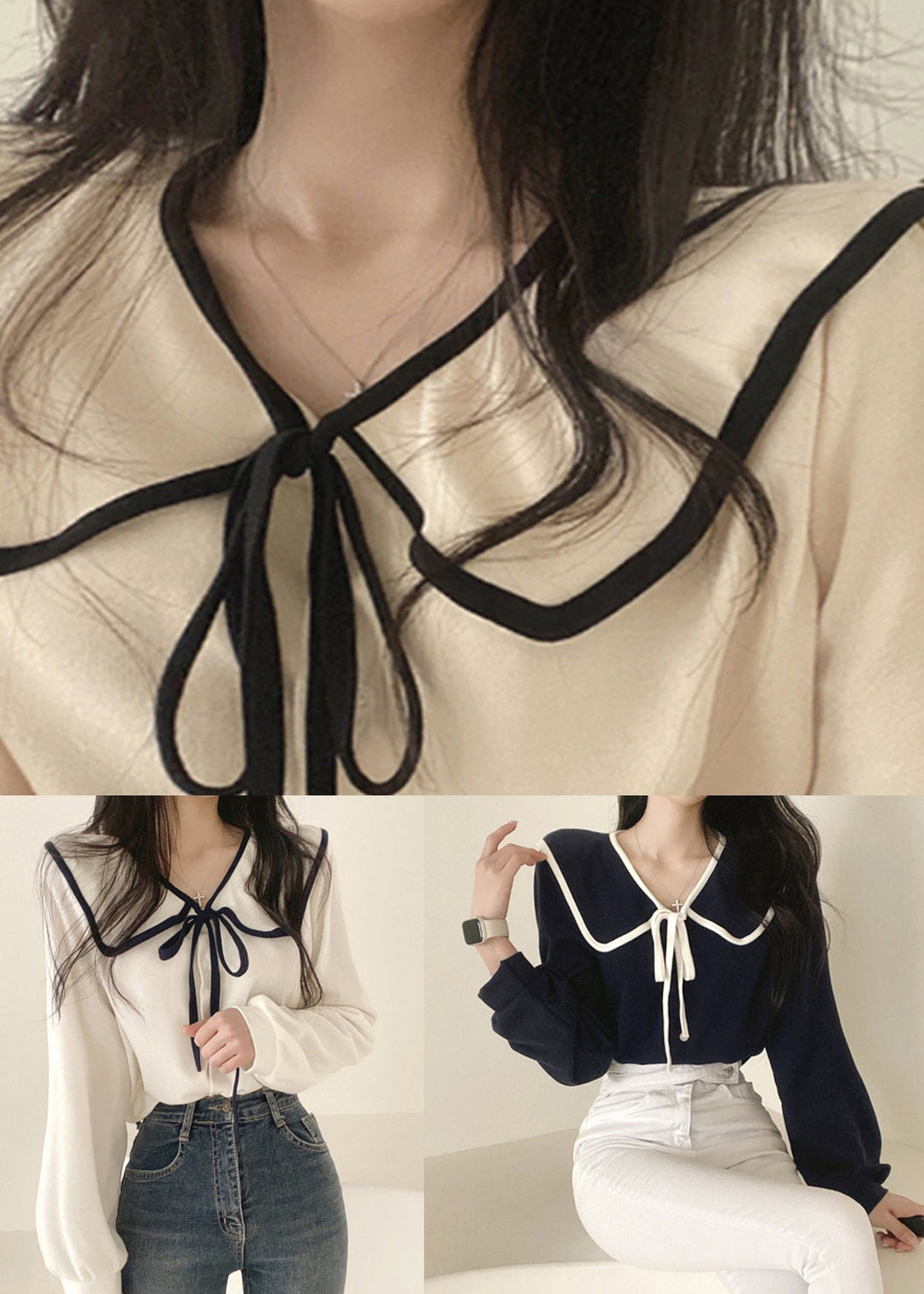 Art Apricot Original Design Lace Up Cotton Blouse Fall