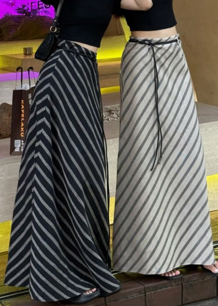 Art Apricot Striped High Waist Cotton Skirts Summer
