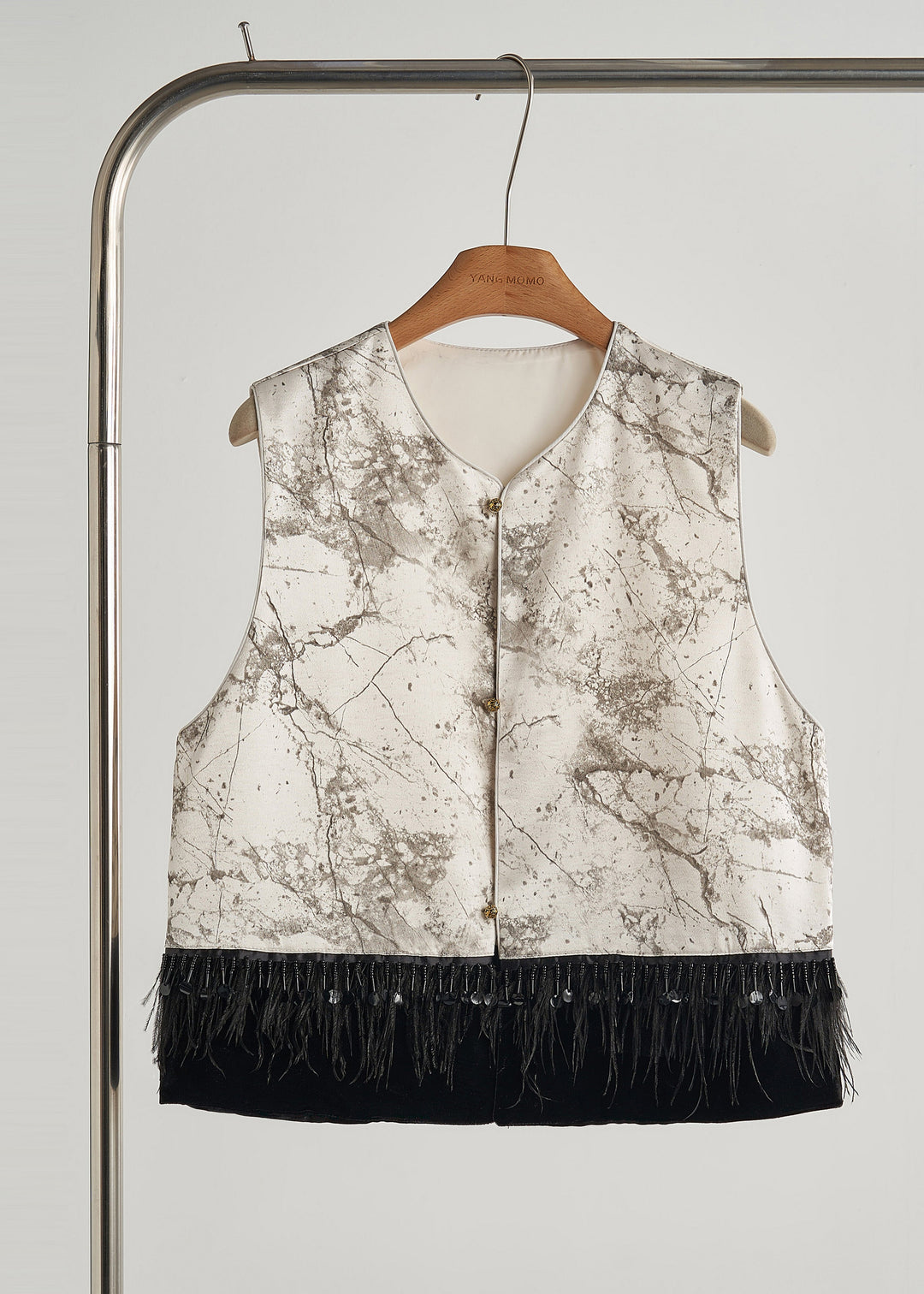 Art Apricot Tasseled Patchwork Print Cotton Vest Fall