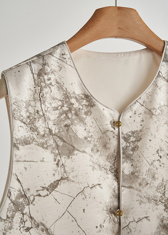 Art Apricot Tasseled Patchwork Print Cotton Vest Fall