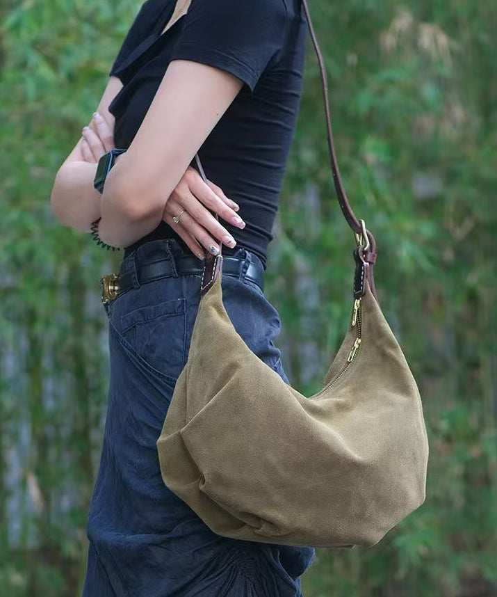 Art Army Green Solid Durable Leather Messenger Bag