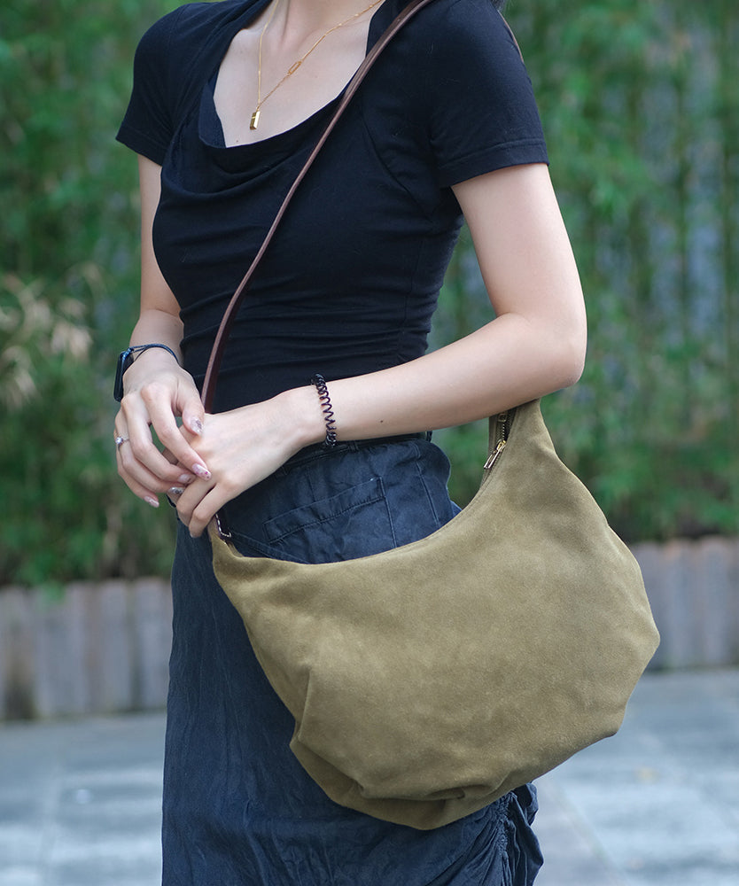 Art Army Green Solid Durable Leather Messenger Bag