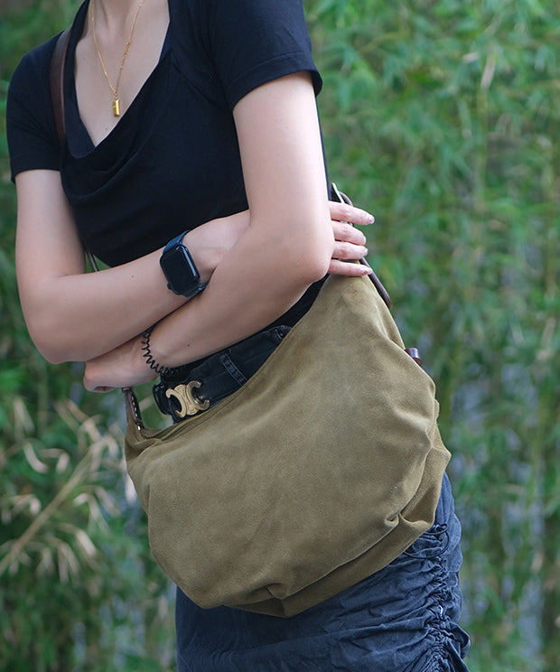 Art Army Green Solid Durable Leather Messenger Bag