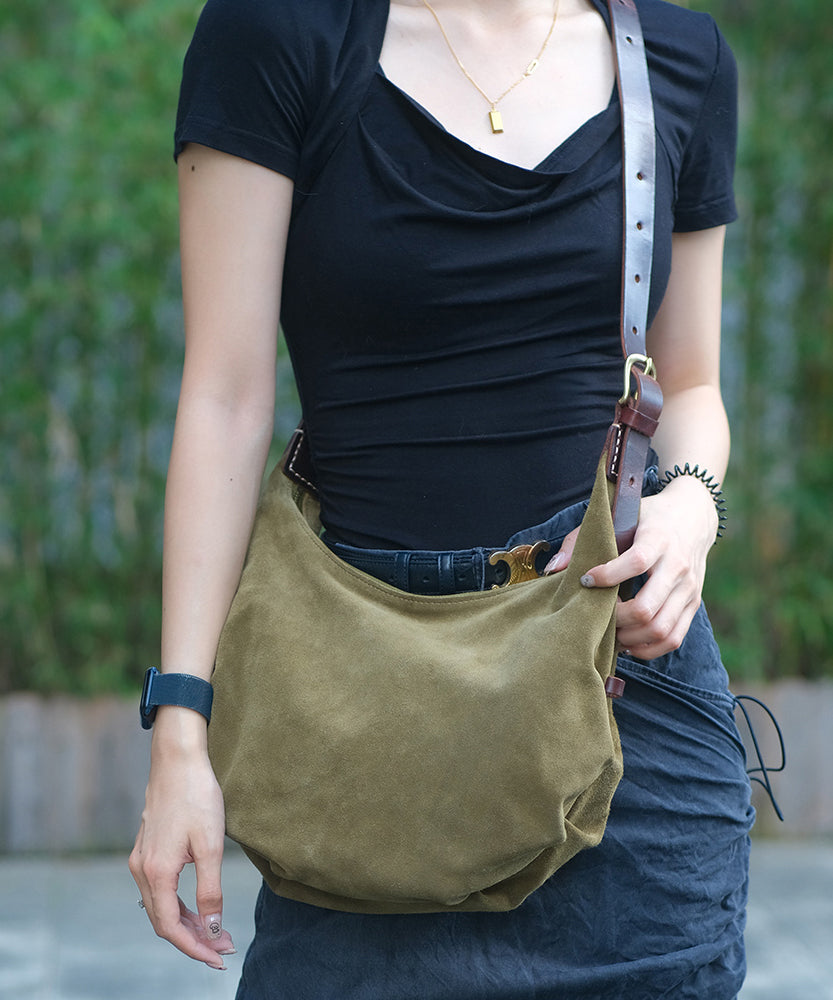 Art Army Green Solid Durable Leather Messenger Bag