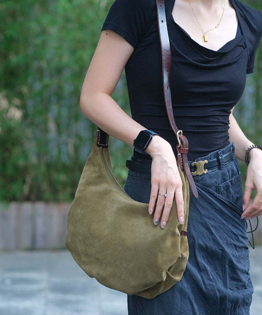 Art Army Green Solid Durable Leather Messenger Bag
