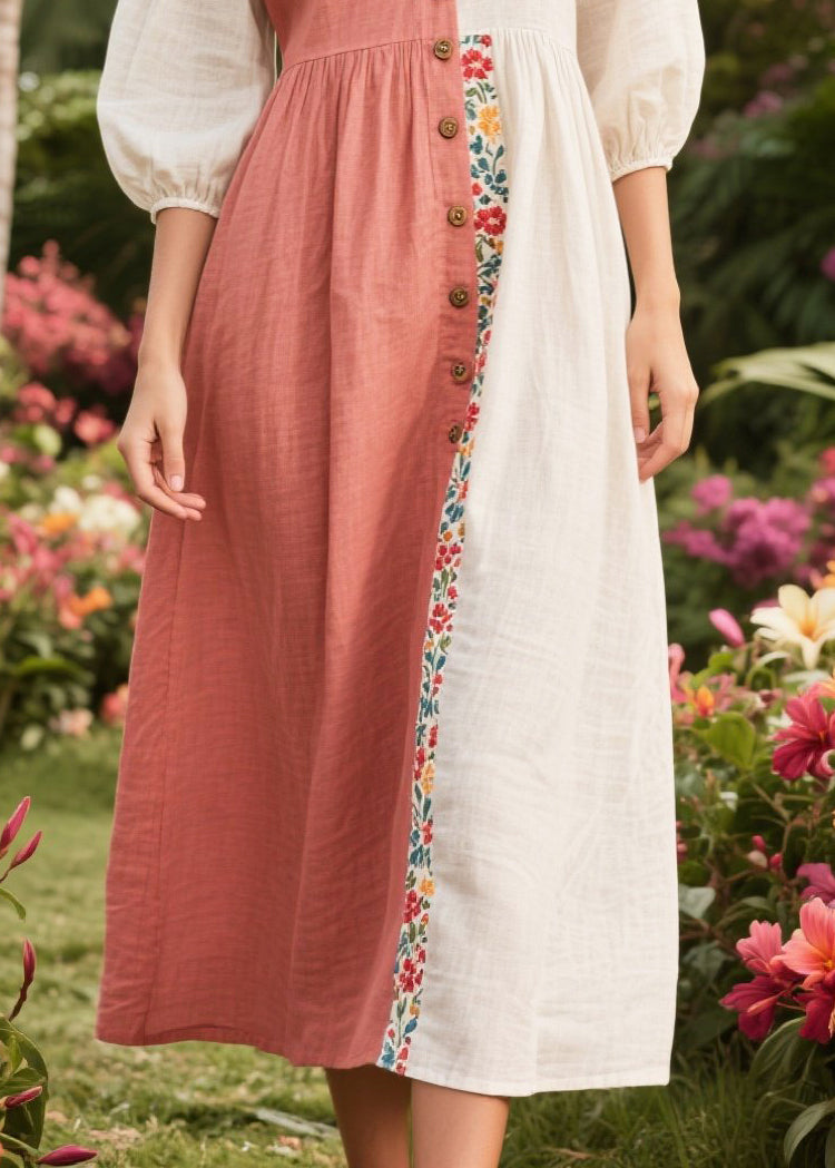 Art Asymmetrical Patchwork Linen Dresses Summer