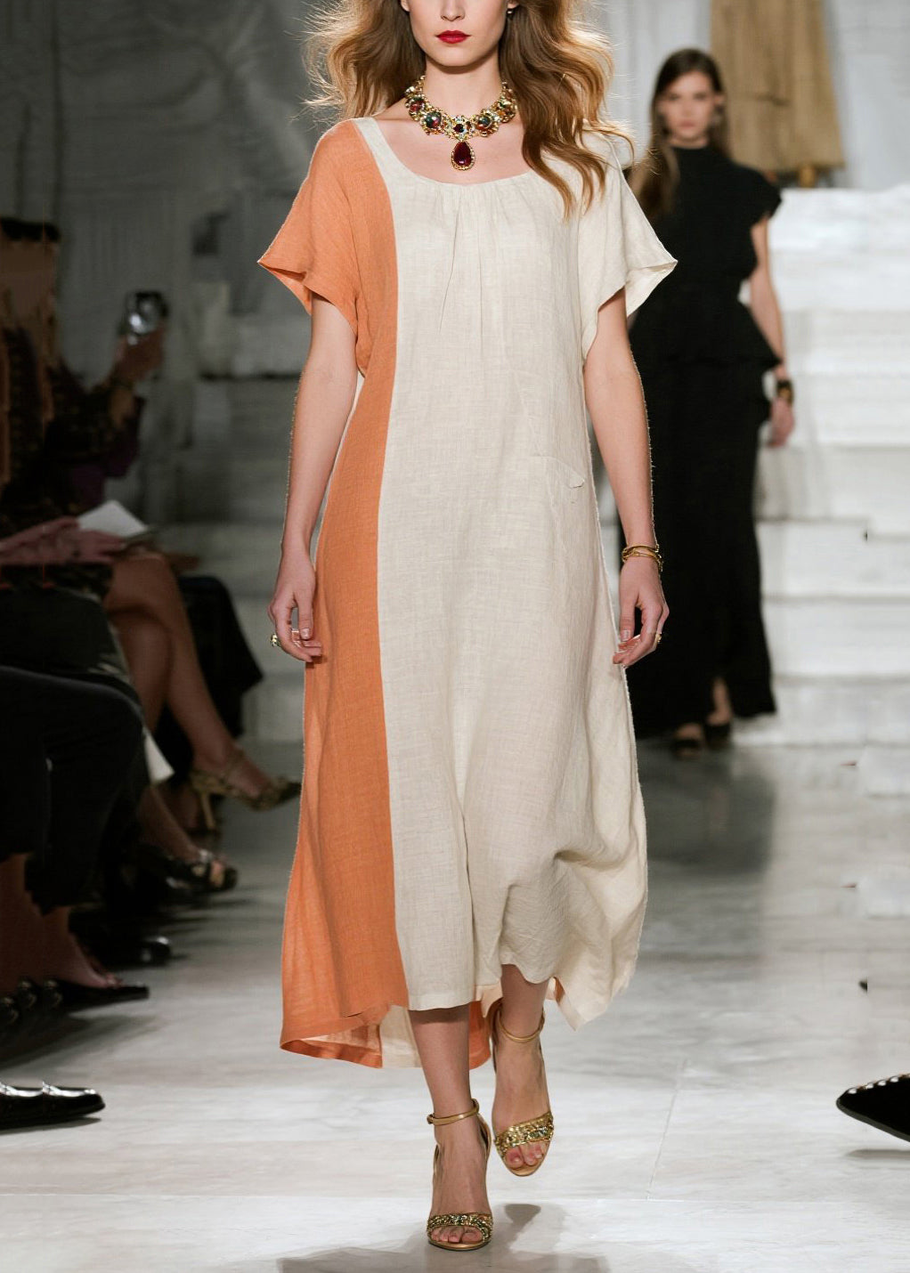 Art Beige Asymmetrical Patchwork Cotton Dresses Summer