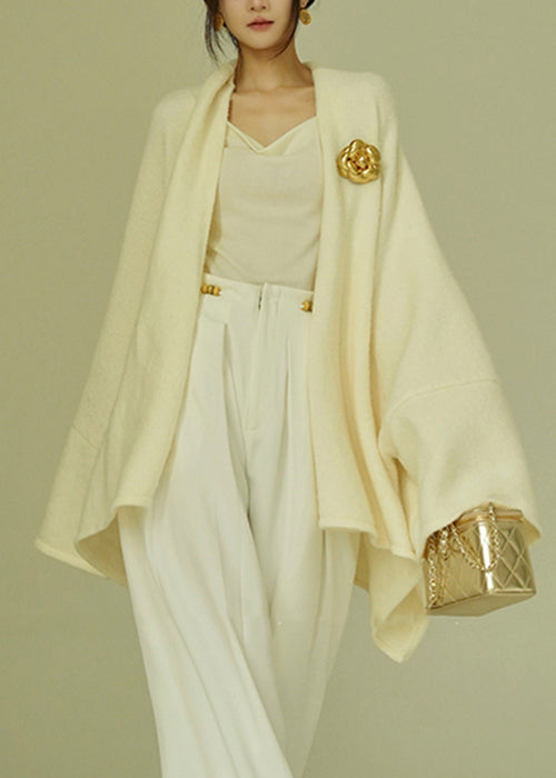 Art Beige Asymmetrical Solid Woolen Coats Winter