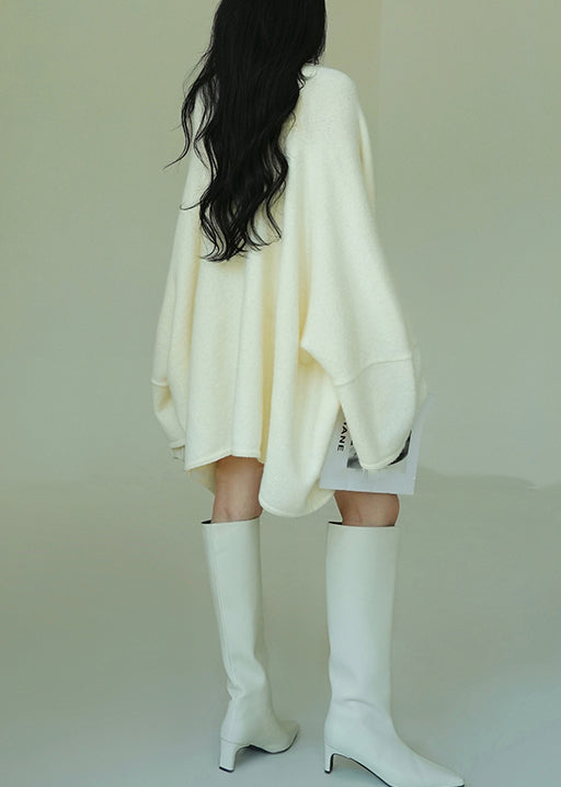 Art Beige Asymmetrical Solid Woolen Coats Winter