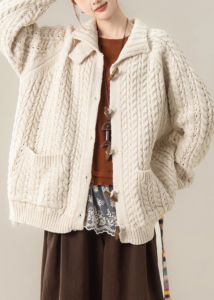Art Beige Button Pockets Cozy Knit Coats Winter