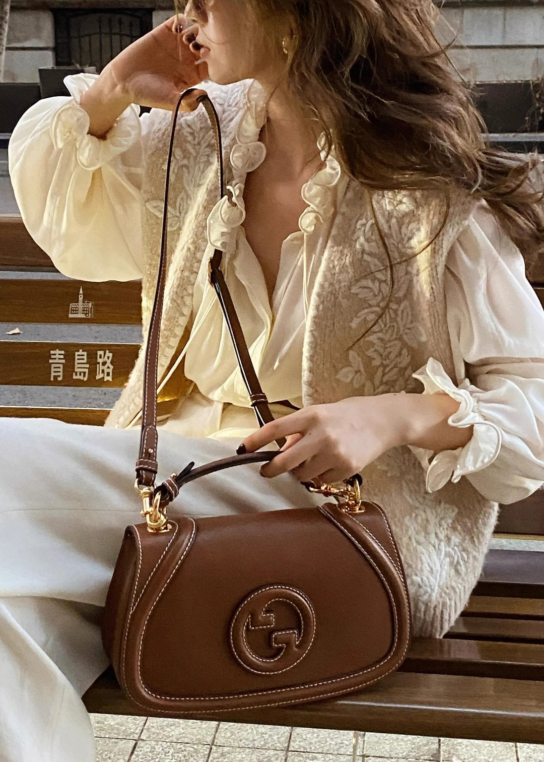 Art Beige Embroidered Ruffled Knit Two Piece Set Women Clothing Spring