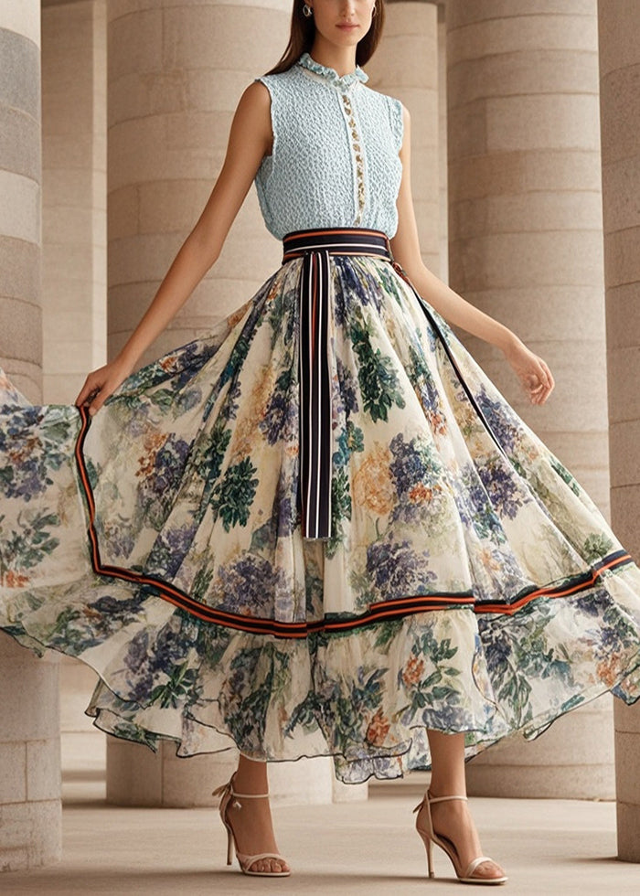 Art Beige Print Extra Large Hem Chiffon Beach Skirt Fall