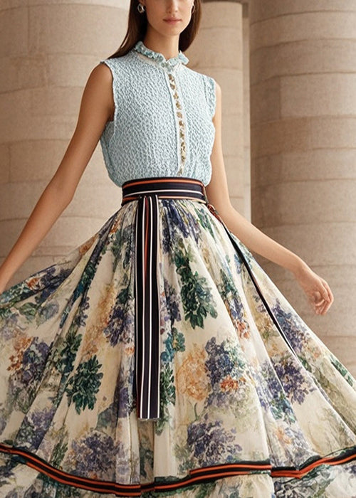 Art Beige Print Extra Large Hem Chiffon Beach Skirt Fall