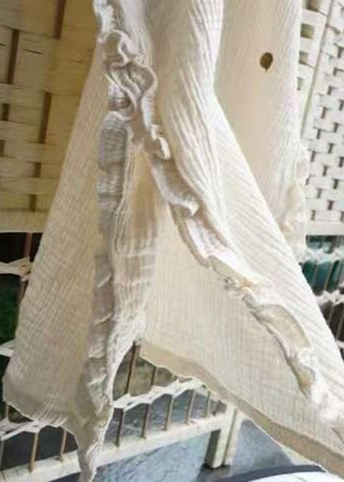 Art Beige V Neck Embroidered Ruffled Cotton Long Dresses Summer