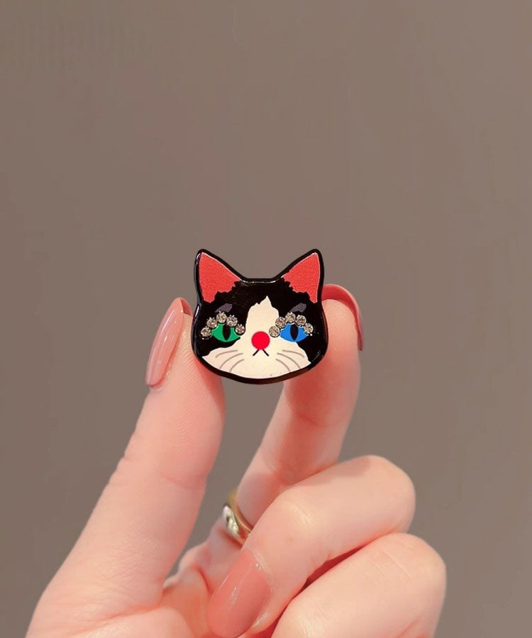 Art Black Alloy Zircon Little Cat Brooches
