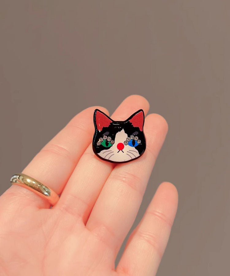 Art Black Alloy Zircon Little Cat Brooches