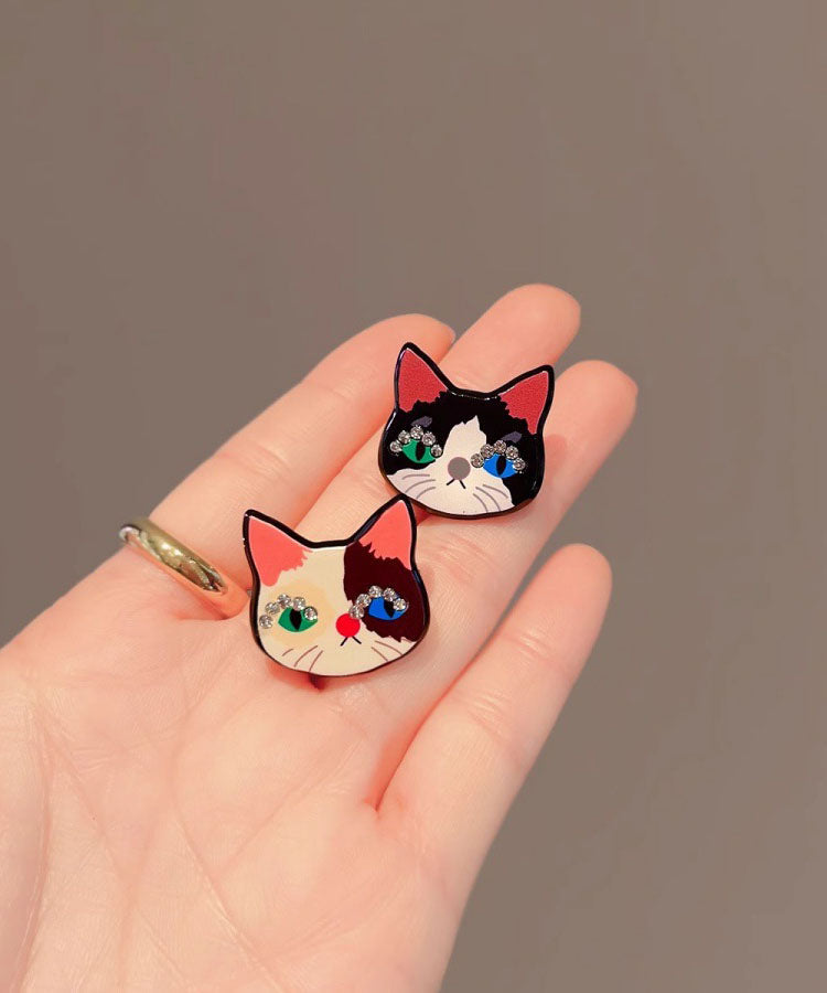 Art Black Alloy Zircon Little Cat Brooches