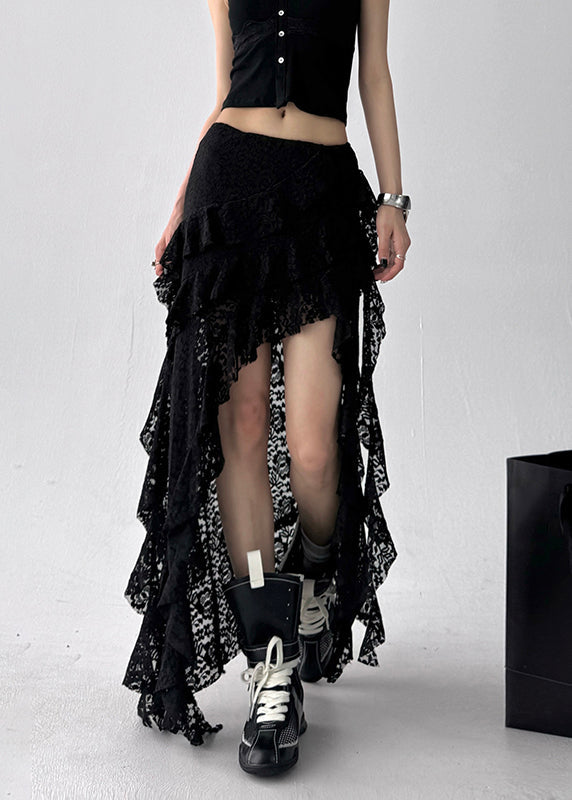 Art Black Asymmetrical High Waist Lace Skirt Summer
