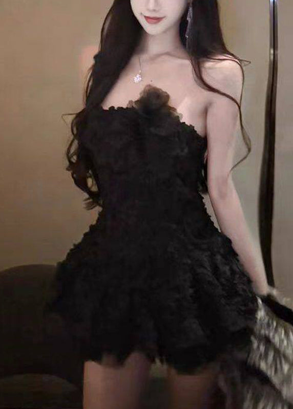 Art Black Cold Shoulder Tunic Tulle Mini Dresses Sleeveless