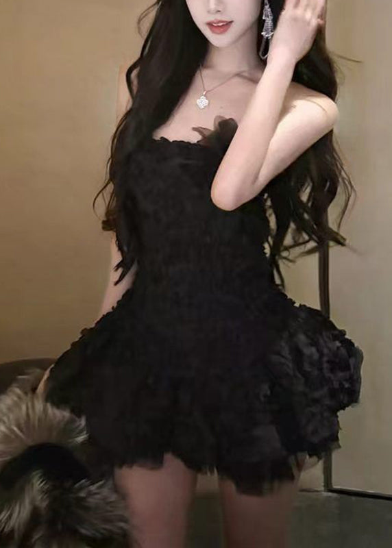Art Black Cold Shoulder Tunic Tulle Mini Dresses Sleeveless