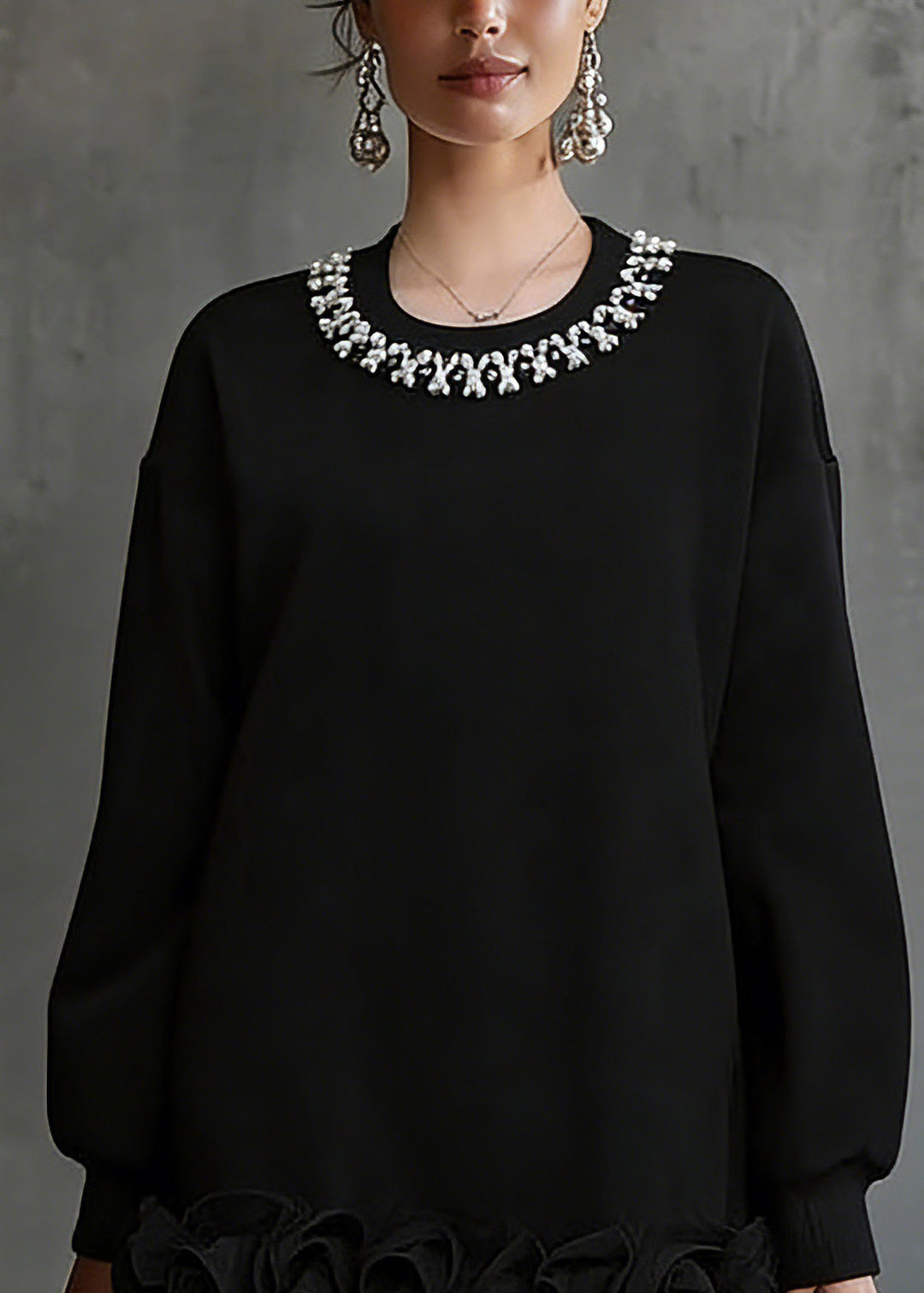 Art Black Ruffled Patchwork T Shirts Spring
